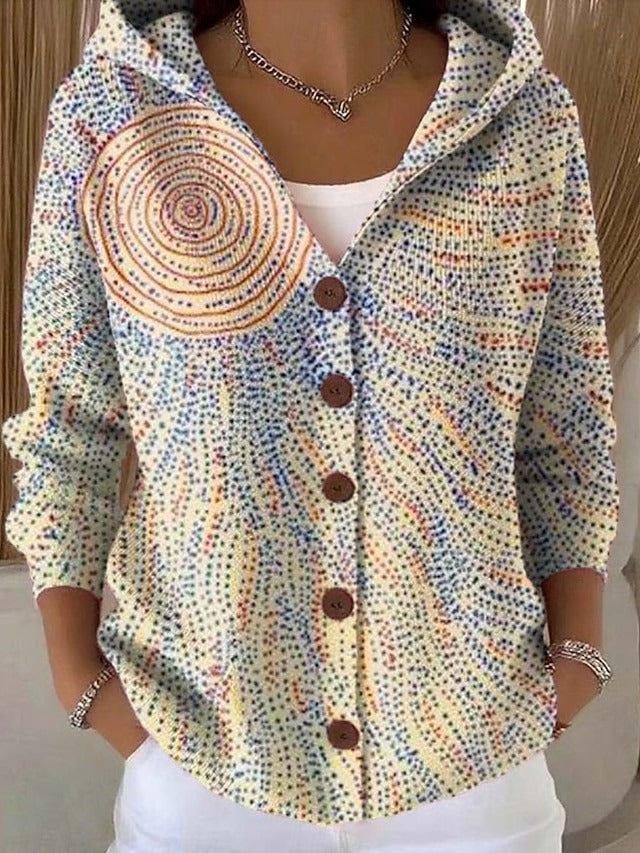 Cardigan Patchouli cu glugă, imprimeu cu buline pe fond crem