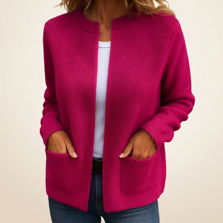 Cardigan Anca din bumbac cu fermoar ascuns, roz fucsia