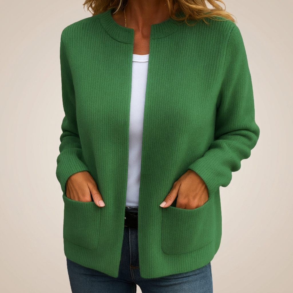 Cardigan Anca din bumbac cu fermoar ascuns, verde